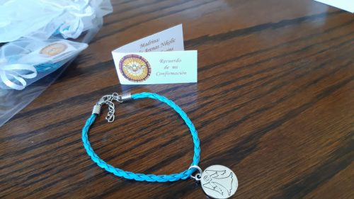 Pulseras celestes con medalla del Angel de la guarda (Docena)
