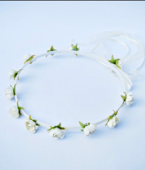 coronita flor de papel y organza blanca